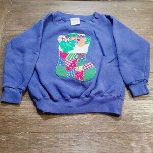 Vintage 90s Cheetah Navy Blue Puff Paint Christmas Stocking Sweatshirt 3T